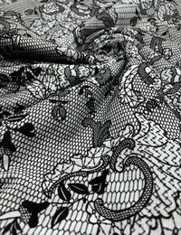 Light Blue Floral Embossed Flocked Mesh Fabric 2 Way Stretch - T9 Fabrics