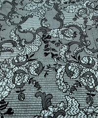 Light Blue Floral Embossed Flocked Mesh Fabric 2 Way Stretch - T9 Fabrics