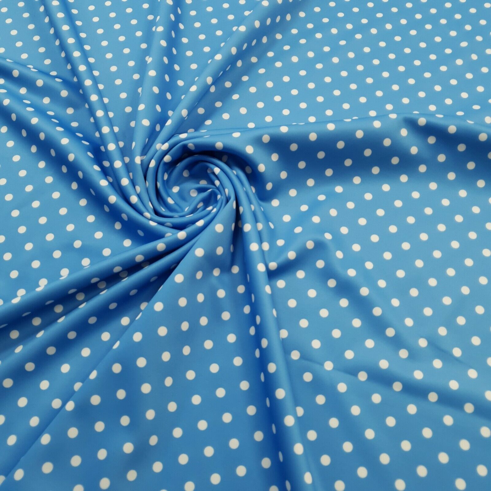 Light Blue/White Polka Dot Printed Plain Scuba Fabric - T9 Fabrics