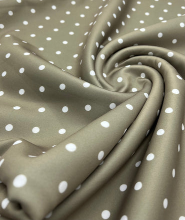 Light Olive White Polka Dot Printed Plain Scuba Fabric - T9 Fabrics