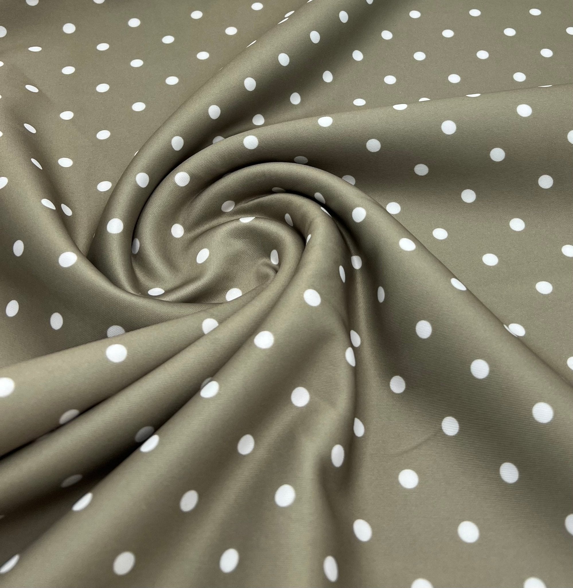 Light Olive White Polka Dot Printed Plain Scuba Fabric - T9 Fabrics