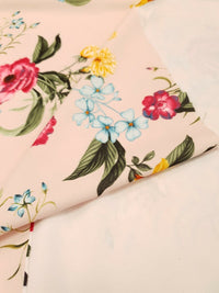 Light Pink Floral Printed Scuba Crepe Jersey Fabric 4 Way Stretch - T9 Fabrics