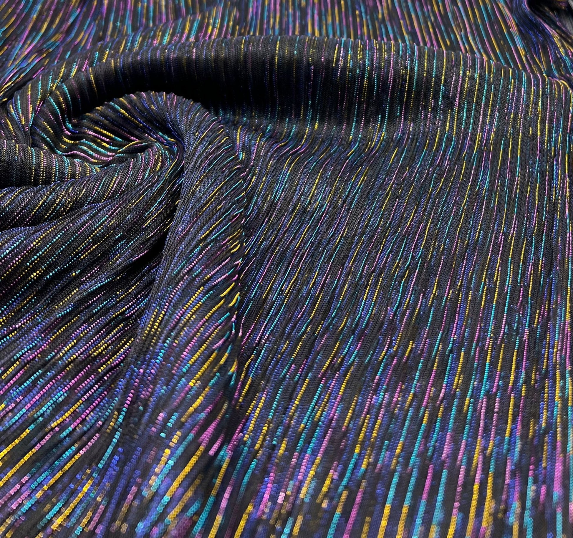 Lightweight Shiny Multi Thread Plisse Pleated Stretch Fabric - T9 Fabrics