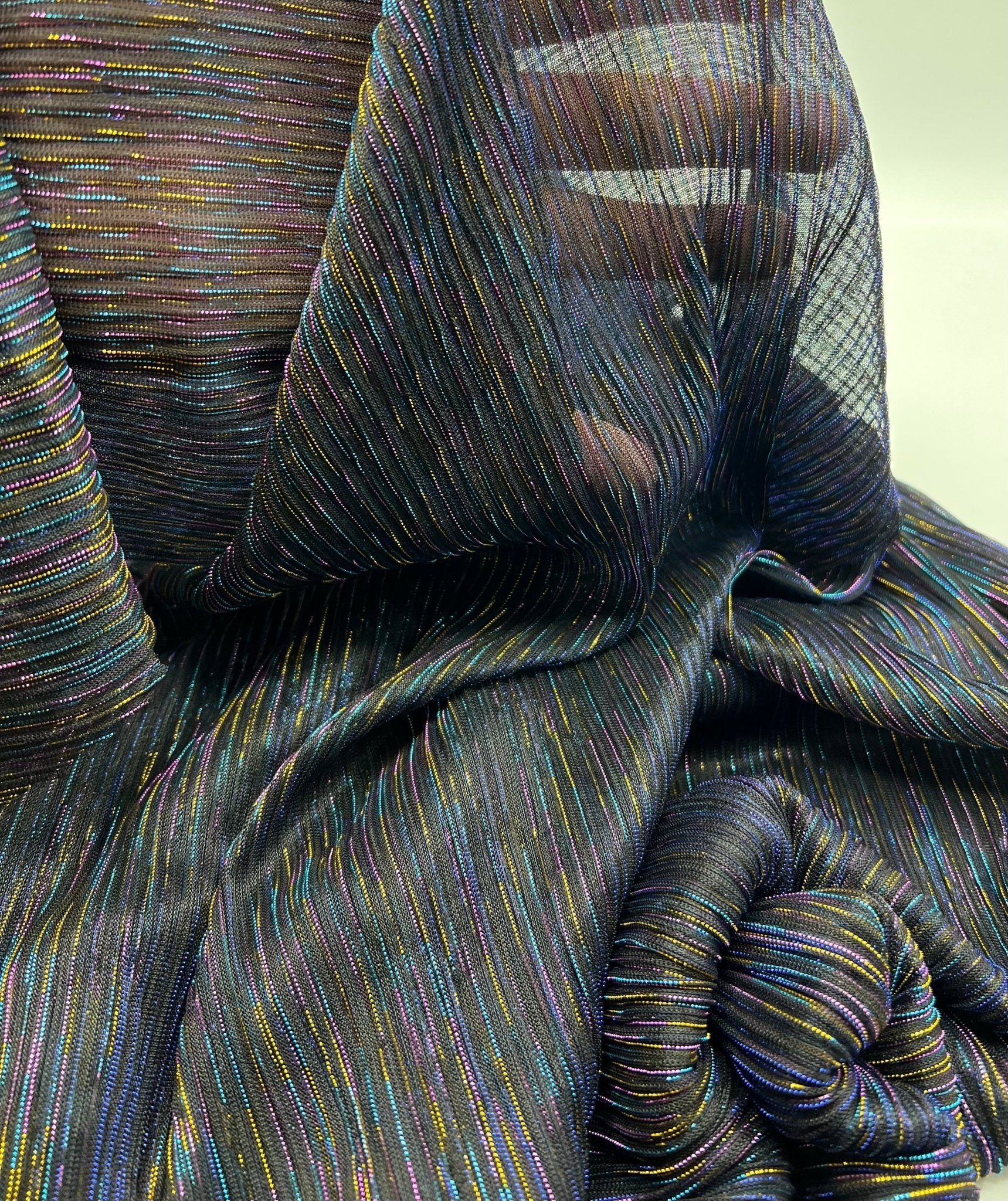 Lightweight Shiny Multi Thread Plisse Pleated Stretch Fabric - T9 Fabrics
