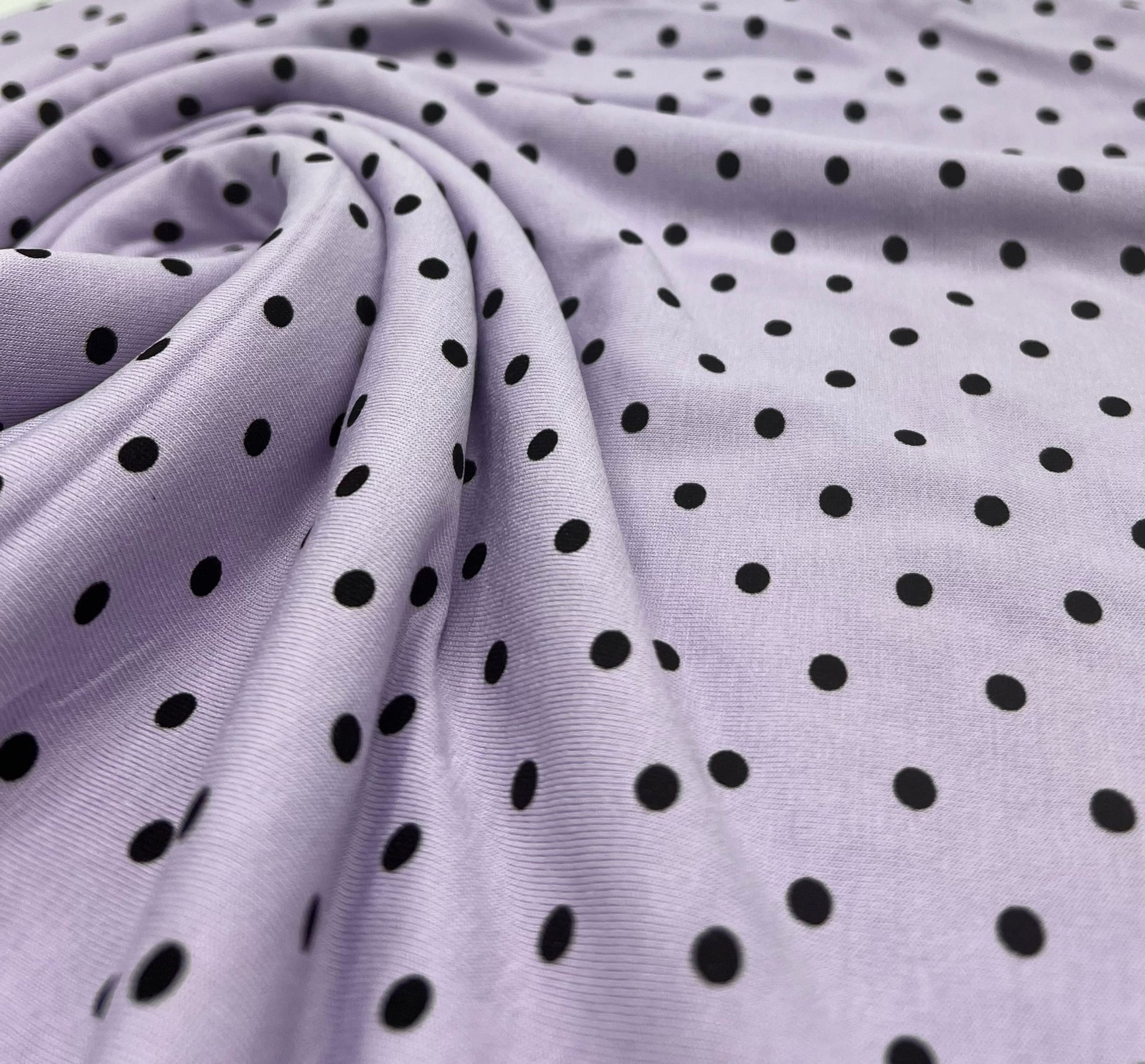 Lilac & Black Polka Dot Viscose Elastane Fabric - T9 Fabrics