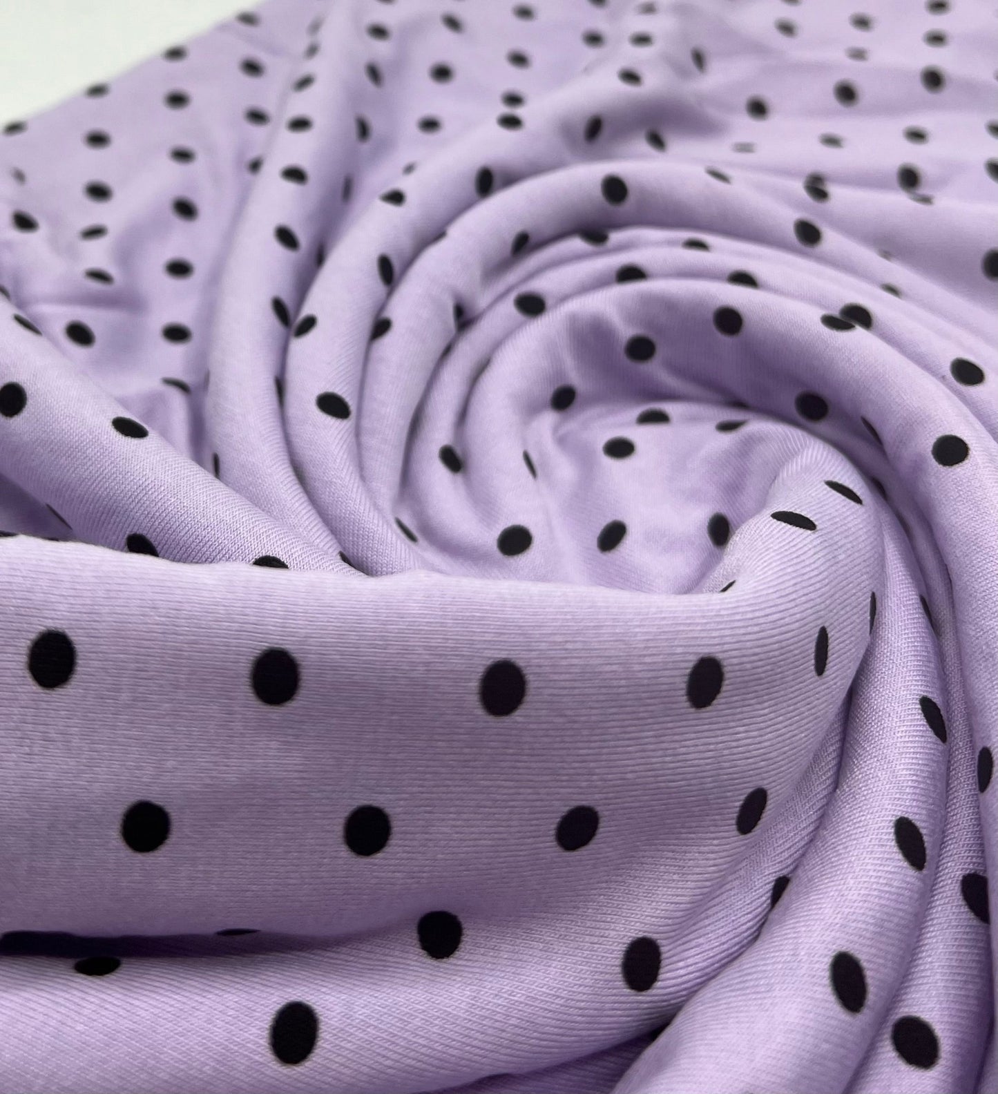 Lilac & Black Polka Dot Viscose Elastane Fabric - T9 Fabrics