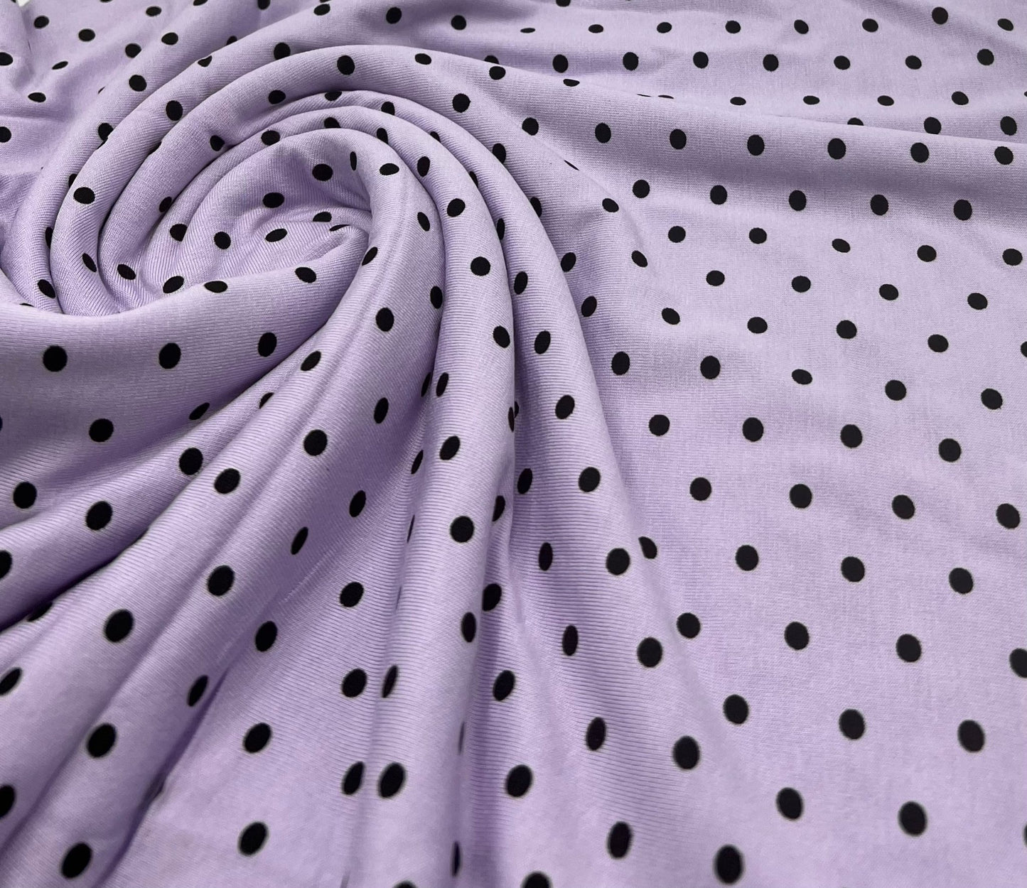 Lilac & Black Polka Dot Viscose Elastane Fabric - T9 Fabrics