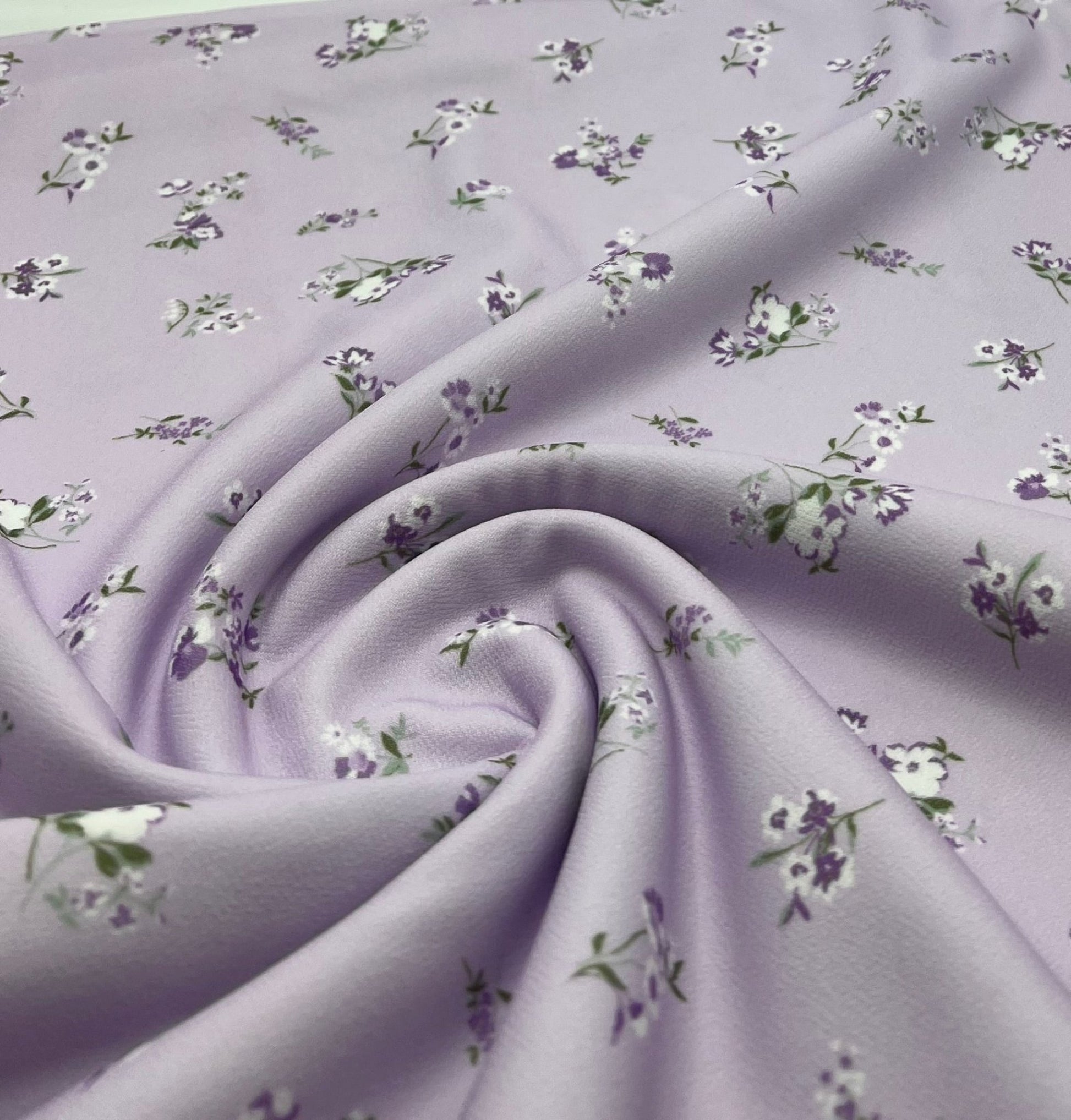 Lilac Ditsy Floral Print Lightweight Jersey Crepe Fabric 4 Way Stretch - T9 Fabrics