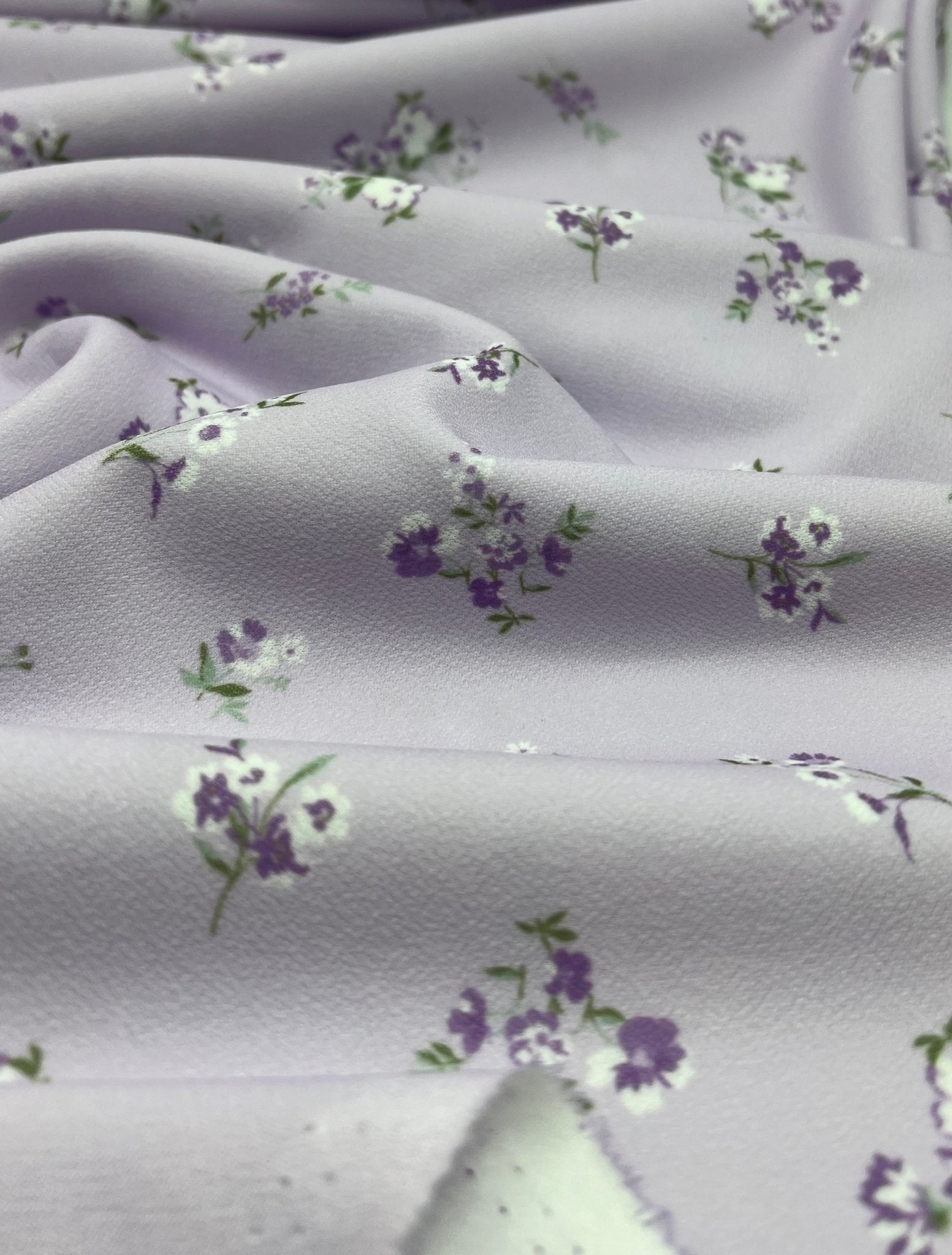 Lilac Ditsy Floral Print Lightweight Jersey Crepe Fabric 4 Way Stretch - T9 Fabrics