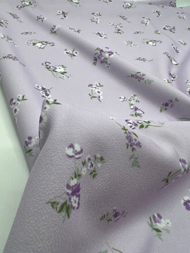 Lilac Ditsy Floral Print Lightweight Jersey Crepe Fabric 4 Way Stretch - T9 Fabrics