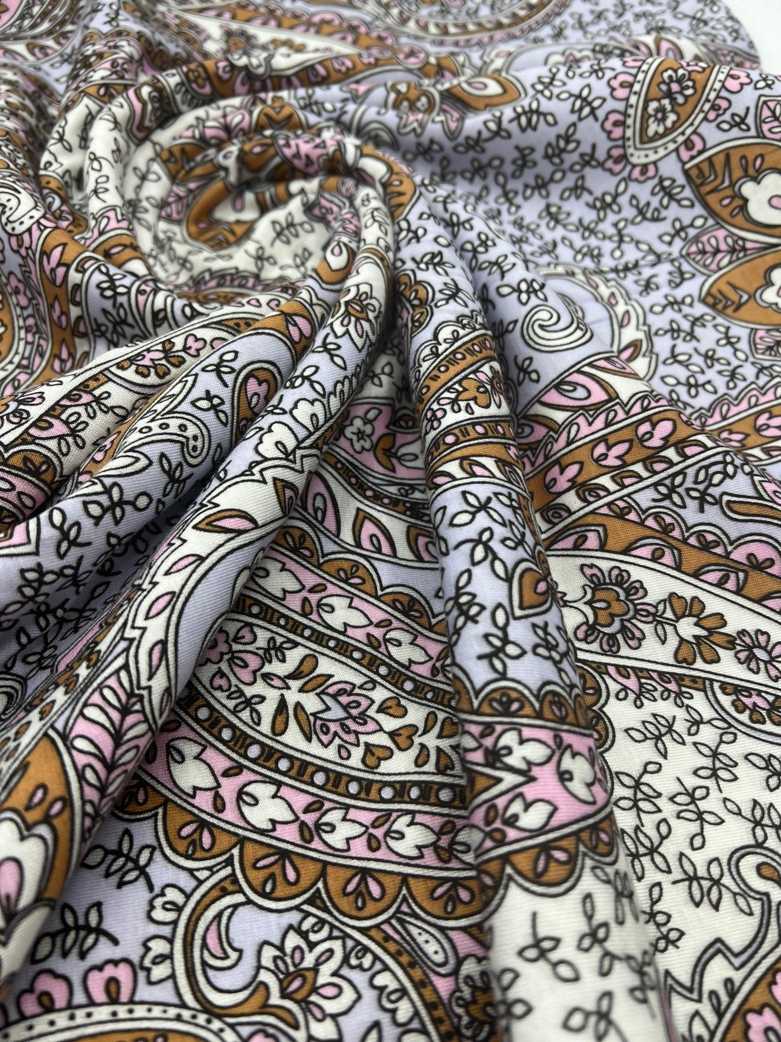 Lilac Paisley Print Viscose Elastane Fabric - T9 Fabrics