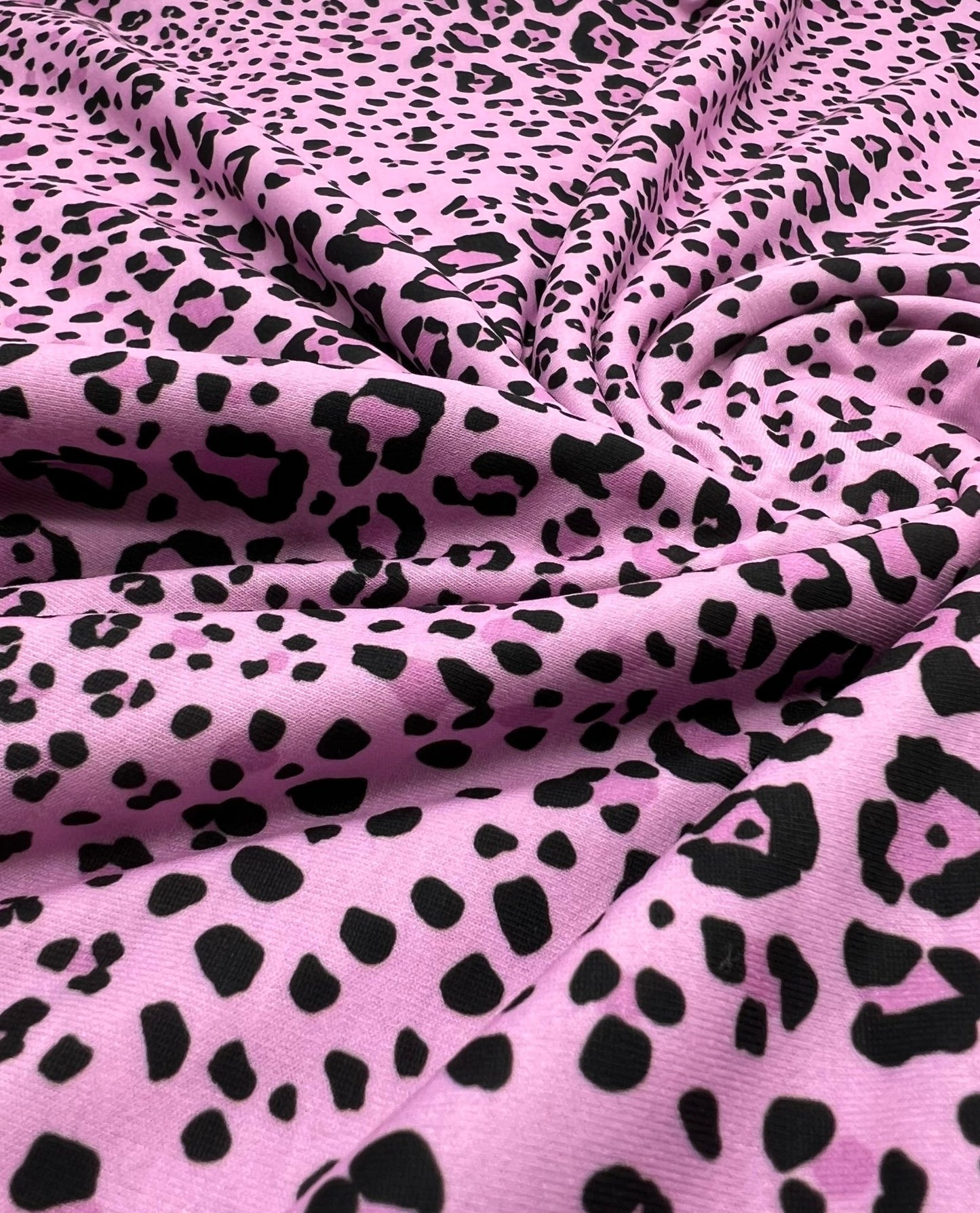 Lilac Pink Black Animal Print Viscose Elastane 4 Way Stretch Fabric - T9 Fabrics