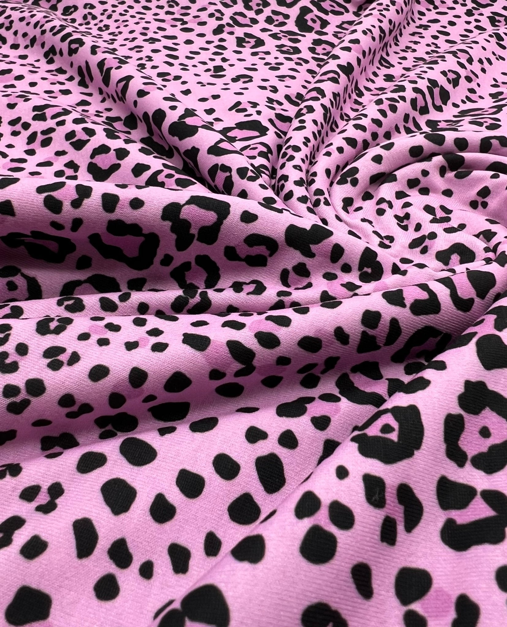 Lilac Pink Black Animal Print Viscose Elastane 4 Way Stretch Fabric - T9 Fabrics