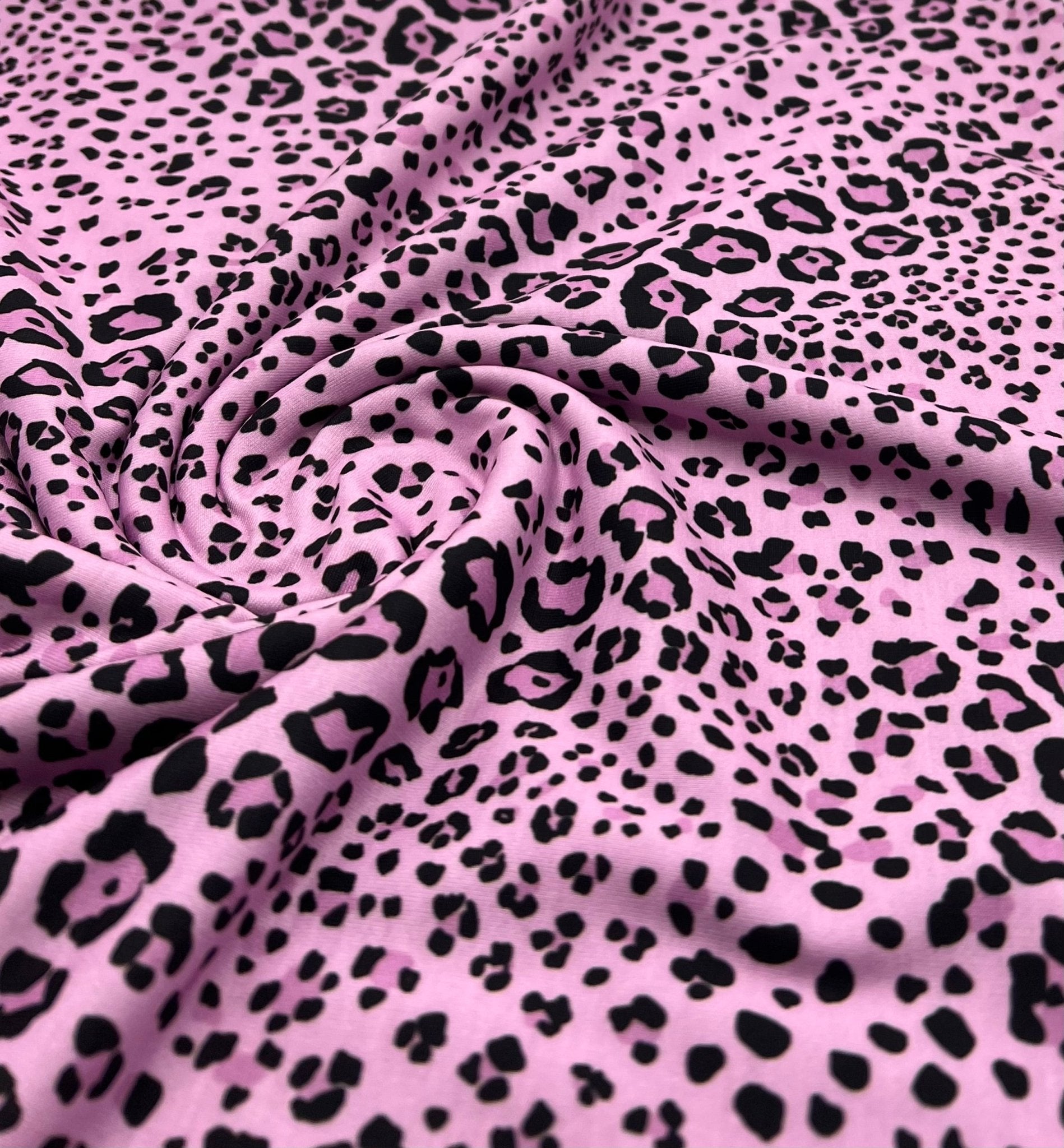 Lilac Pink Black Animal Print Viscose Elastane 4 Way Stretch Fabric - T9 Fabrics