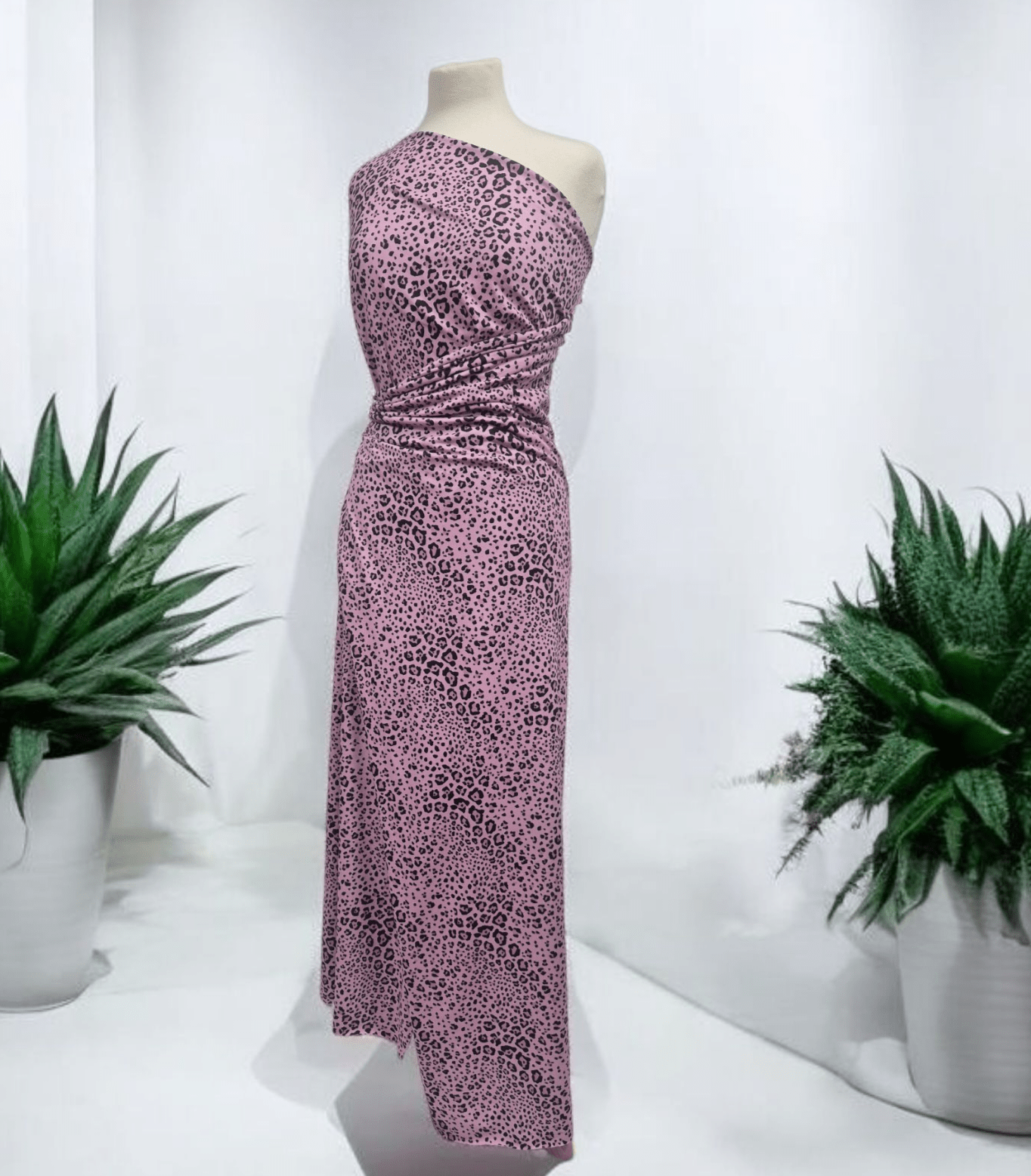 Lilac Pink Black Animal Print Viscose Elastane 4 Way Stretch Fabric - T9 Fabrics