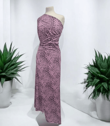 Lilac Pink Black Animal Print Viscose Elastane 4 Way Stretch Fabric - T9 Fabrics
