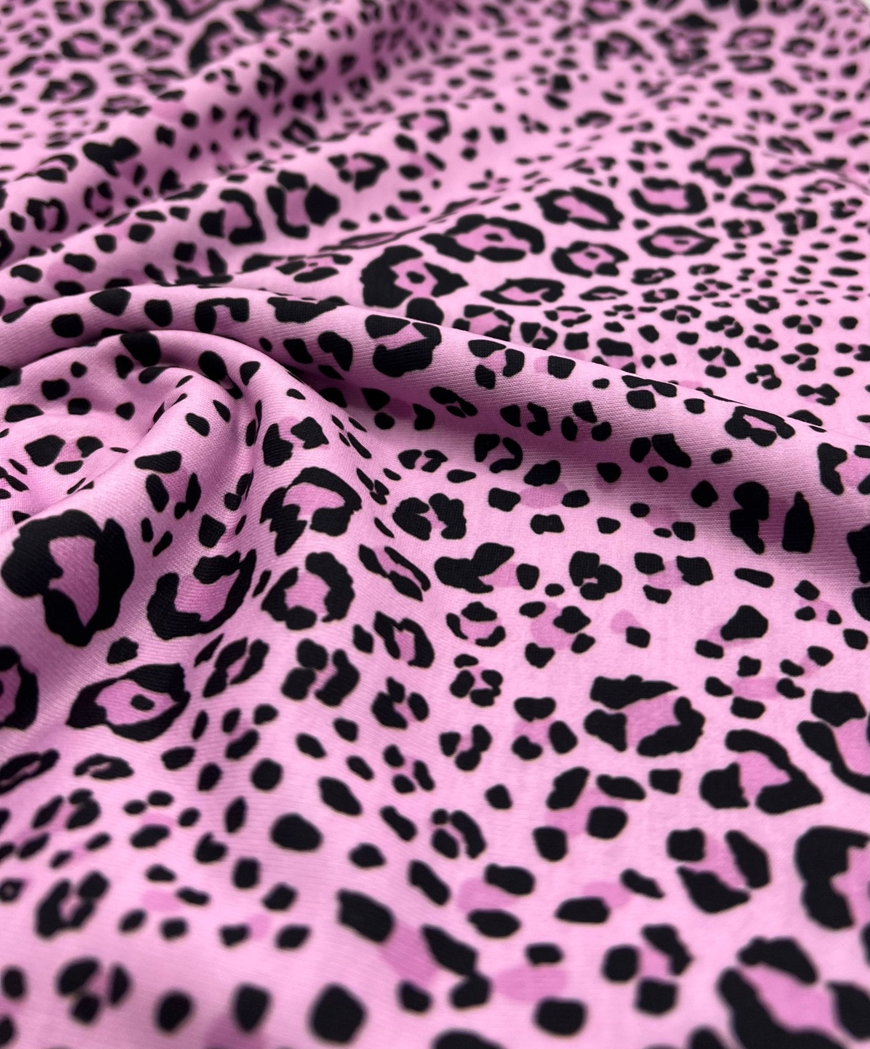 Lilac Pink Black Animal Print Viscose Elastane 4 Way Stretch Fabric - T9 Fabrics