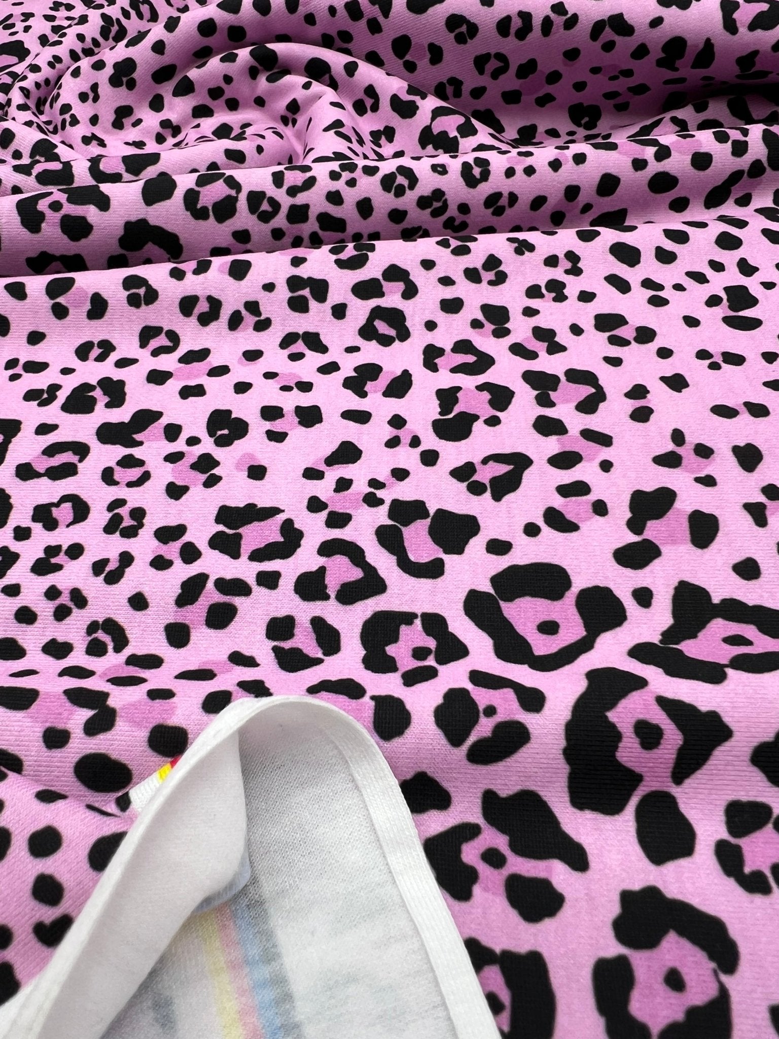 Lilac Pink Black Animal Print Viscose Elastane 4 Way Stretch Fabric - T9 Fabrics