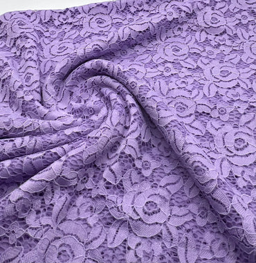 Lilac Scalloped Edge Floral Lace Fabric Stretch - T9 Fabrics