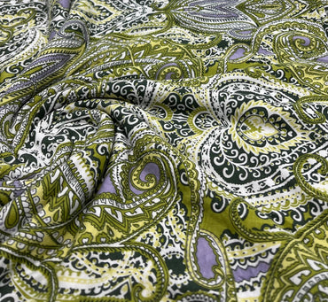 Lime Paisley Mix Print Viscose Elastane Fabric - T9 Fabrics