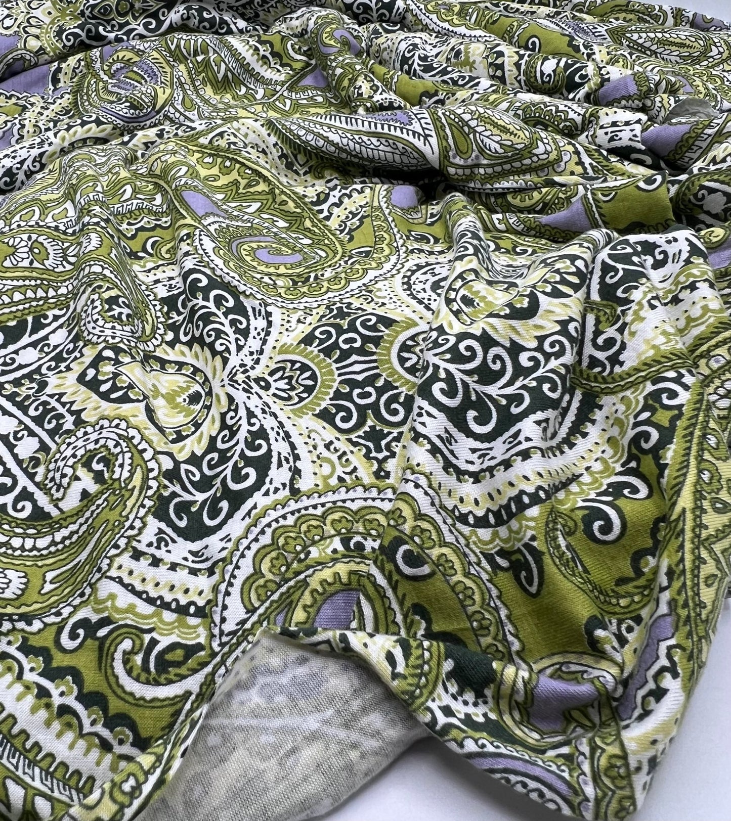 Lime Paisley Mix Print Viscose Elastane Fabric - T9 Fabrics