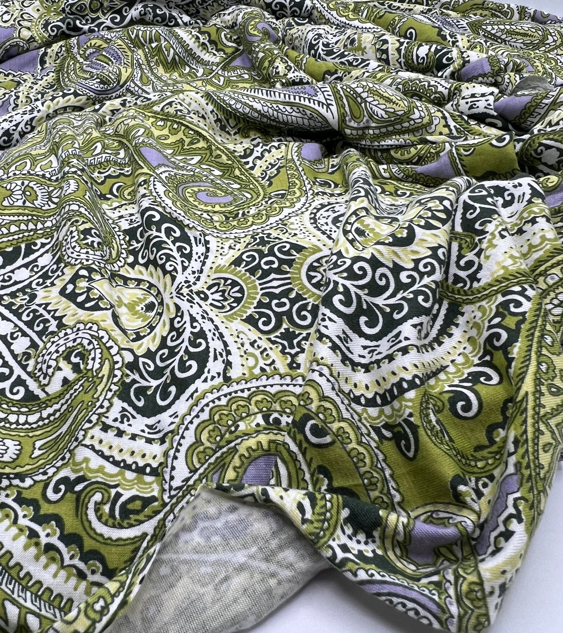 Lime Paisley Mix Print Viscose Elastane Fabric - T9 Fabrics