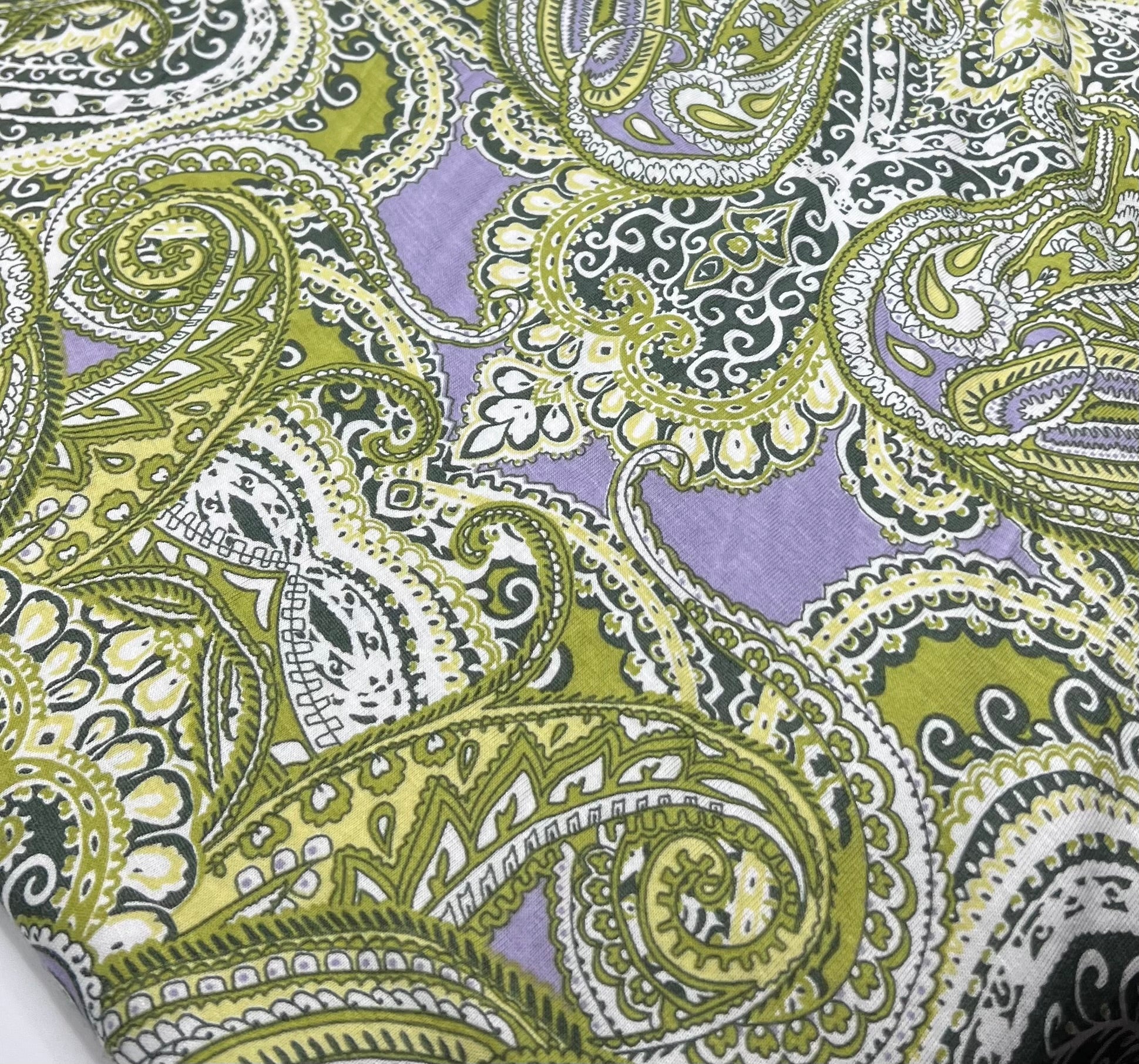 Lime Paisley Mix Print Viscose Elastane Fabric - T9 Fabrics