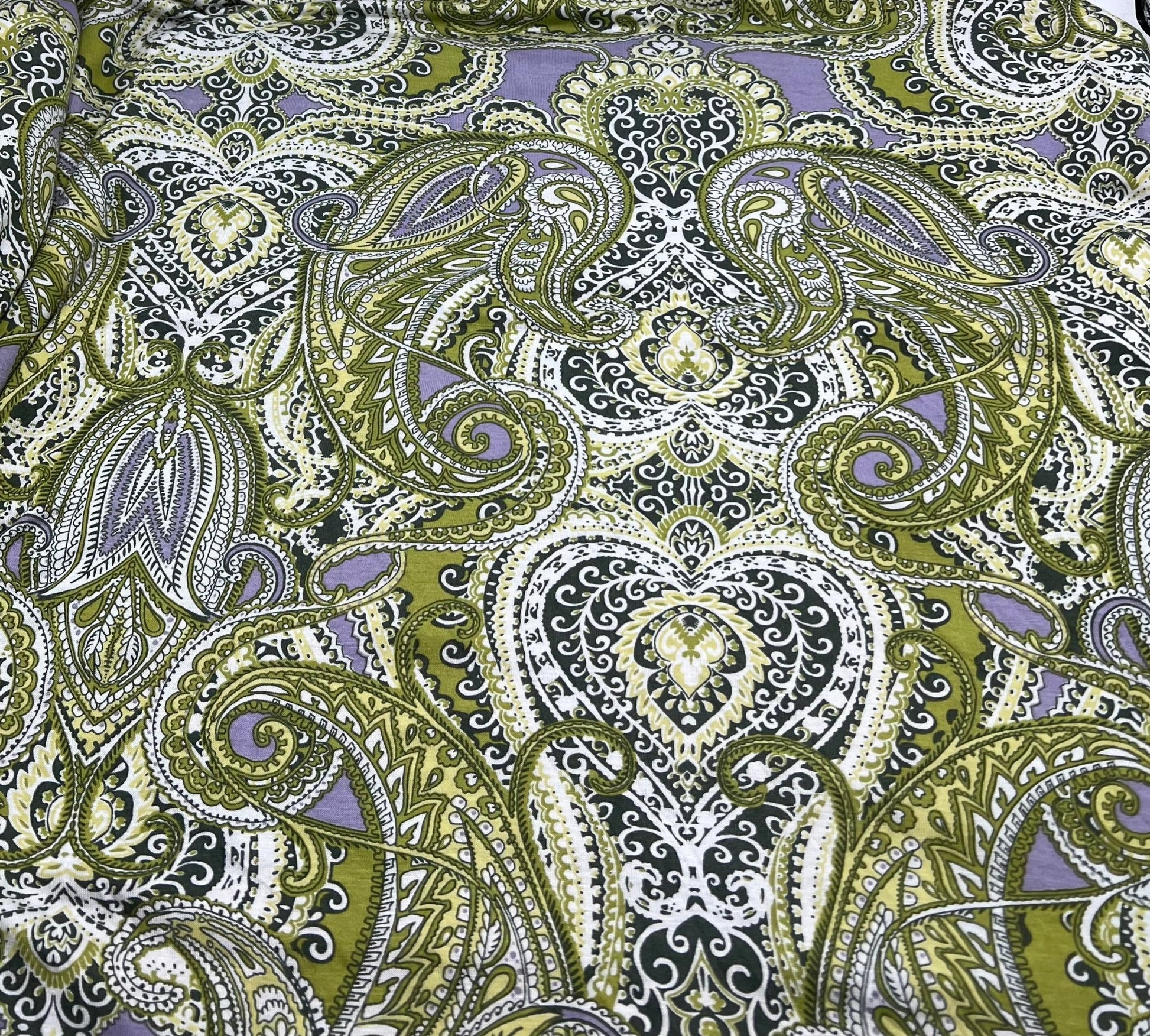 Lime Paisley Mix Print Viscose Elastane Fabric - T9 Fabrics