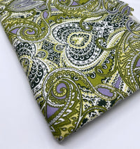 Lime Paisley Mix Print Viscose Elastane Fabric - T9 Fabrics