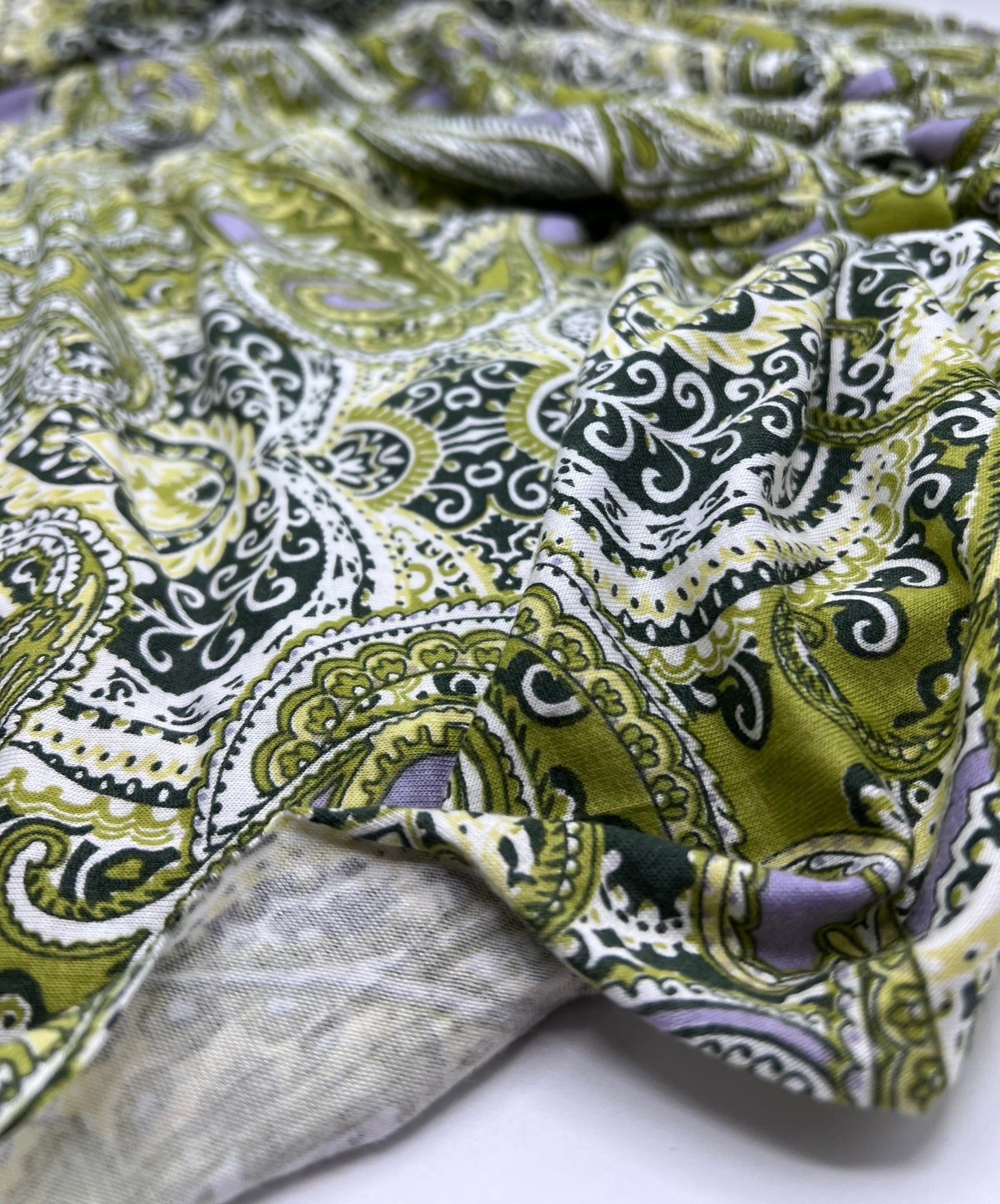 Lime Paisley Mix Print Viscose Elastane Fabric - T9 Fabrics