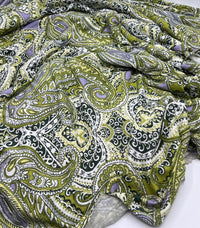 Lime Paisley Mix Print Viscose Elastane Fabric - T9 Fabrics