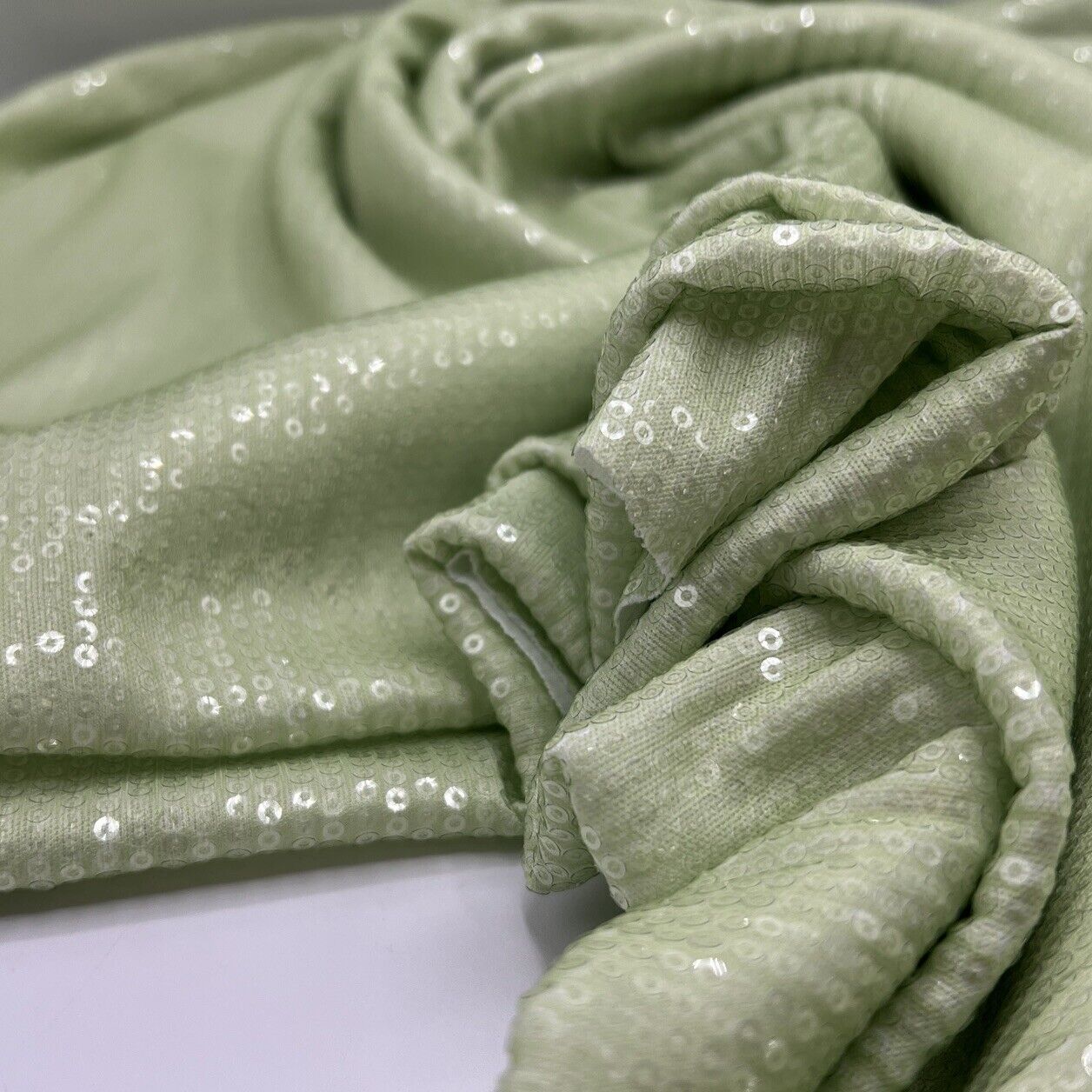 Lime Sequin Detail Print Soft Touch Stretch Fabric - T9 Fabrics