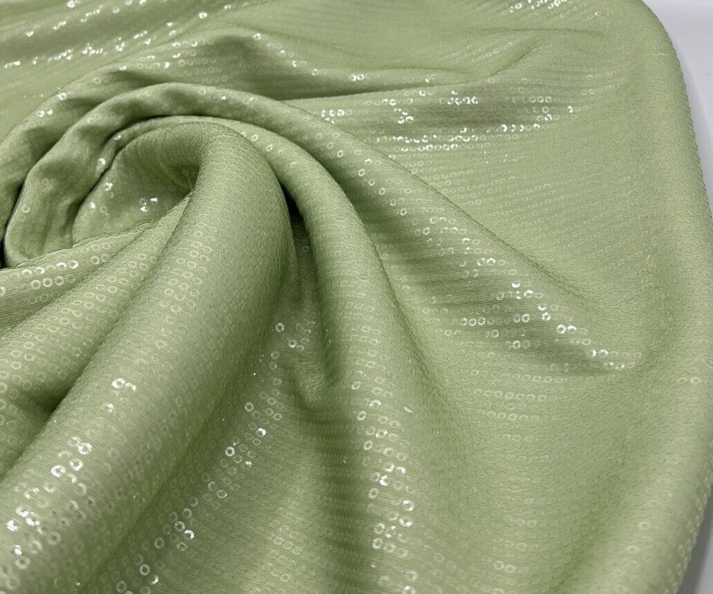 Lime Sequin Detail Print Soft Touch Stretch Fabric - T9 Fabrics