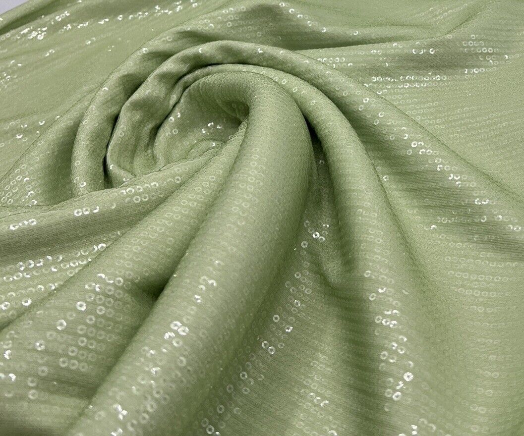 Lime Sequin Detail Print Soft Touch Stretch Fabric - T9 Fabrics