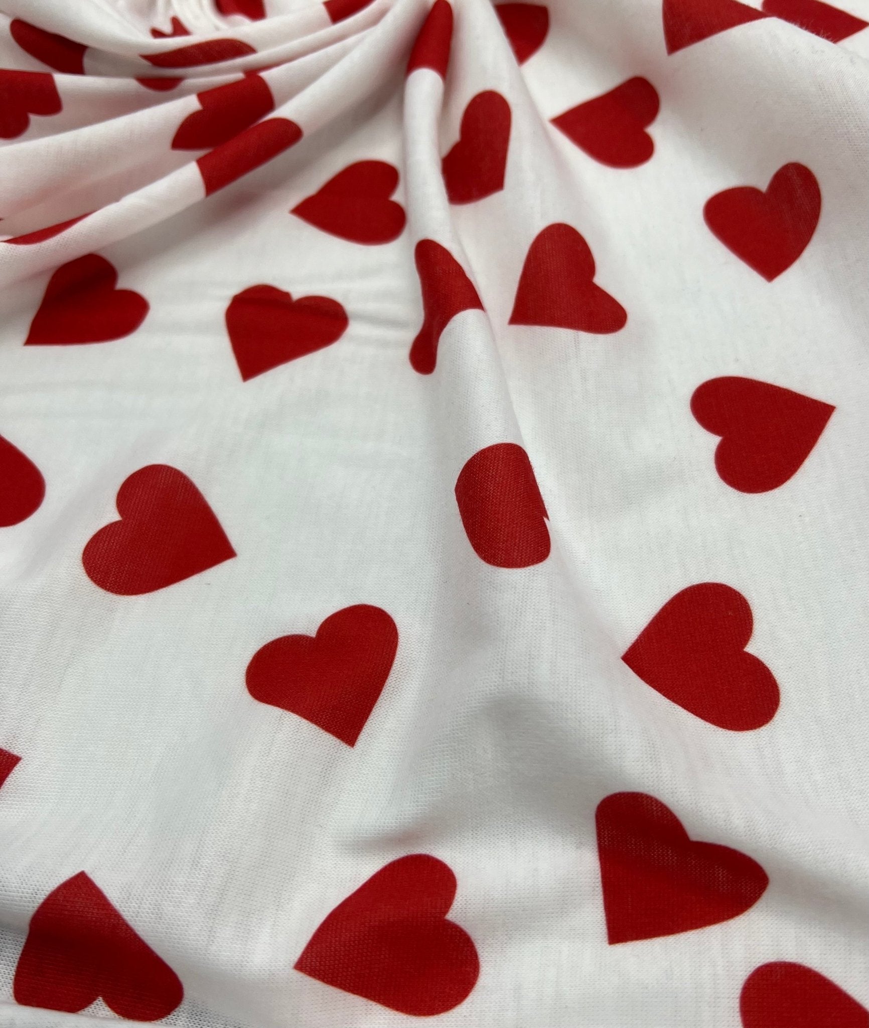 Love Heart Print Spun Poly Stretch Fabric - T9 Fabrics