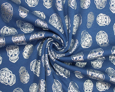 Metallic Skulls Cotton Stretch Jersey 200 GSM 95/5 Lycra 4 Way Stretch - T9 Fabrics