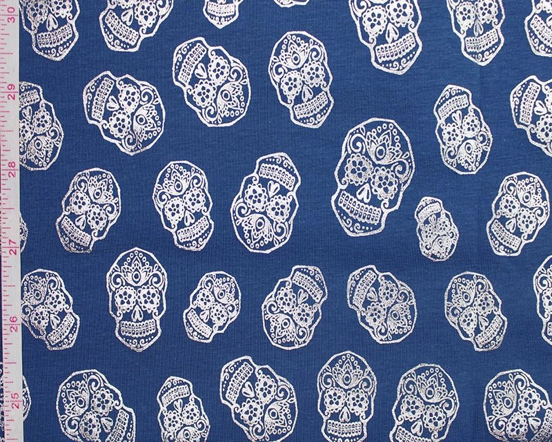 Metallic Skulls Cotton Stretch Jersey 200 GSM 95/5 Lycra 4 Way Stretch - T9 Fabrics
