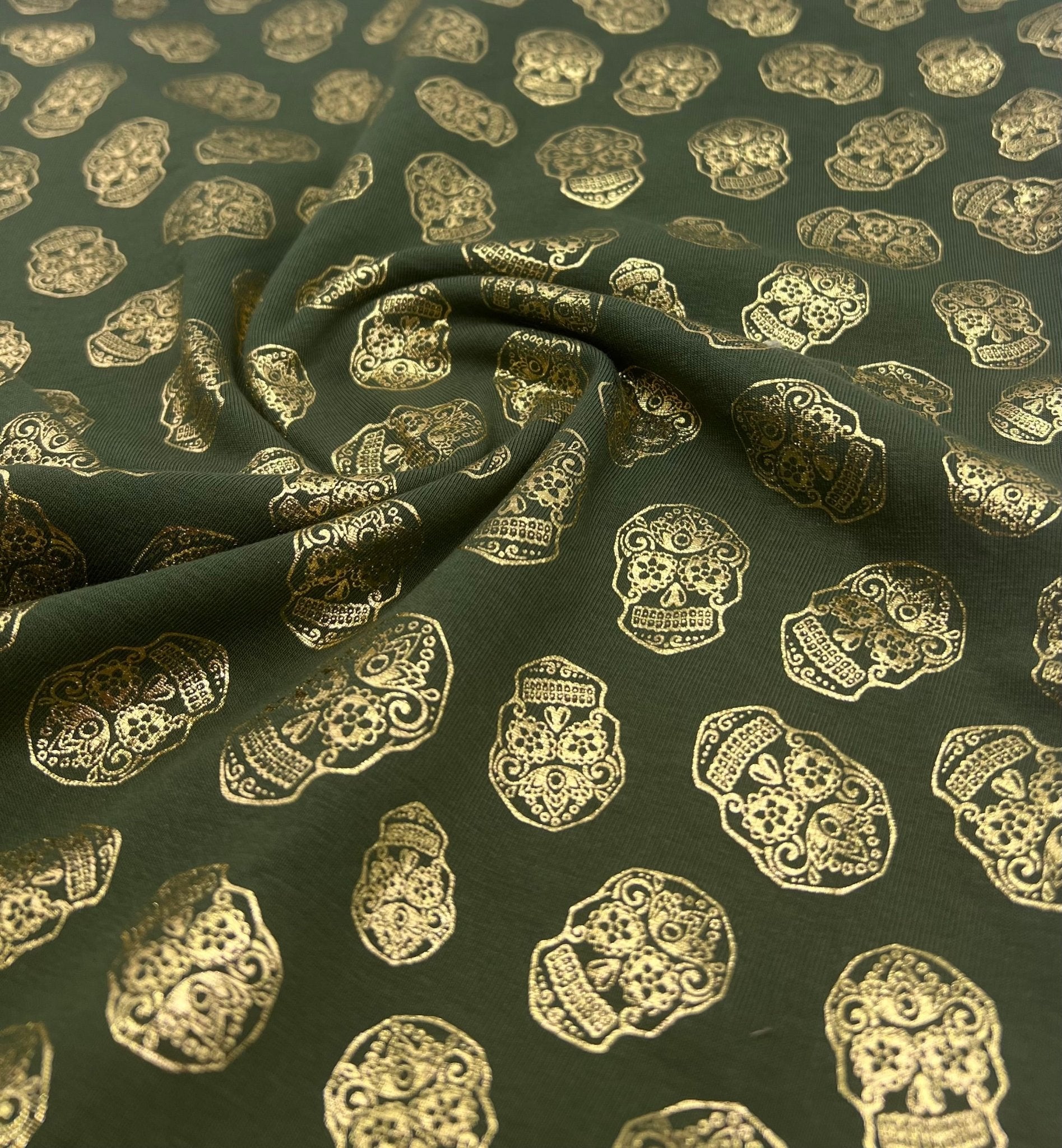Metallic Skulls Cotton Stretch Jersey 200 GSM 95/5 Lycra 4 Way Stretch - T9 Fabrics
