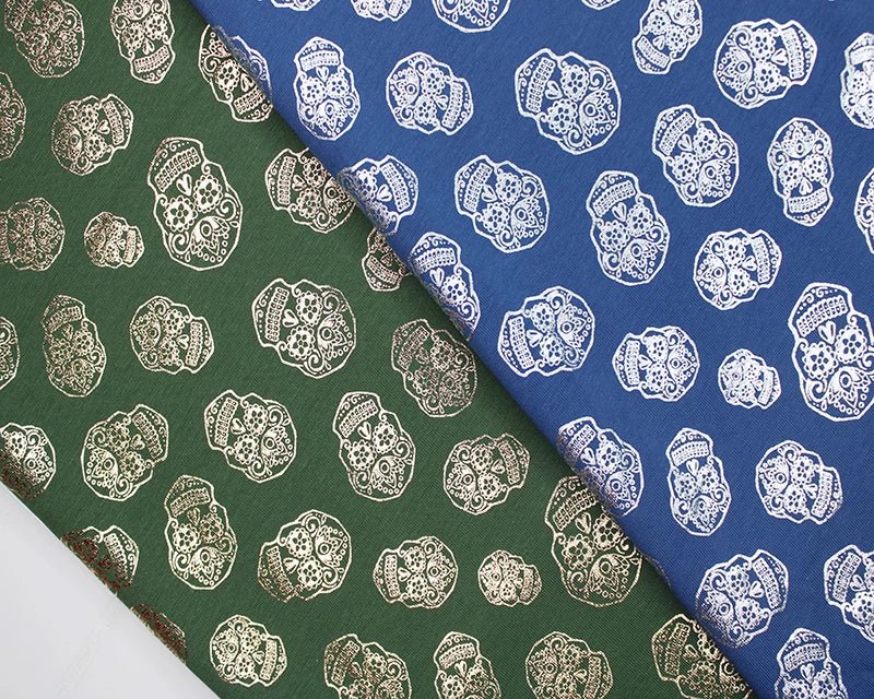 Metallic Skulls Cotton Stretch Jersey 200 GSM 95/5 Lycra 4 Way Stretch - T9 Fabrics
