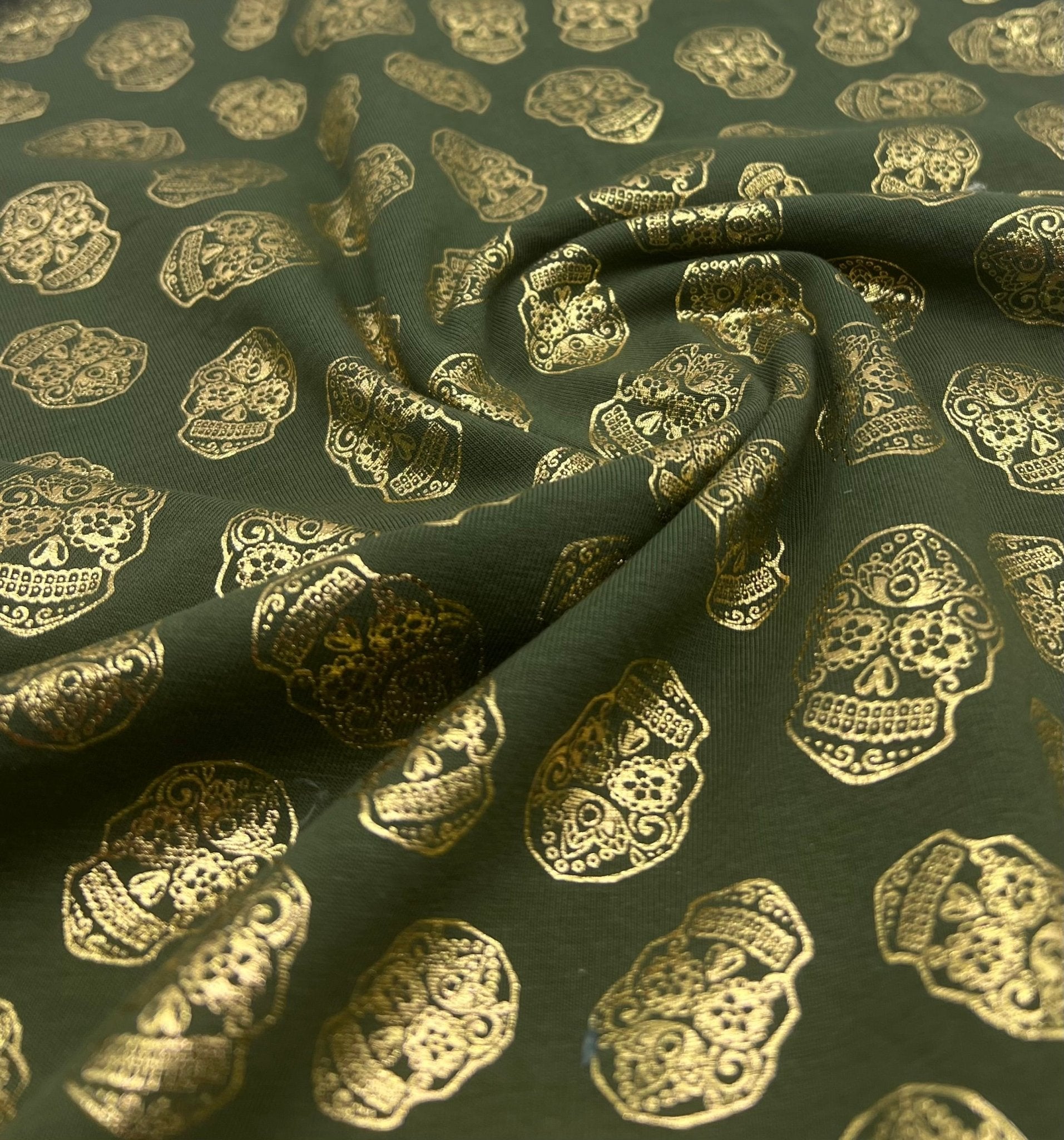 Metallic Skulls Cotton Stretch Jersey 200 GSM 95/5 Lycra 4 Way Stretch - T9 Fabrics