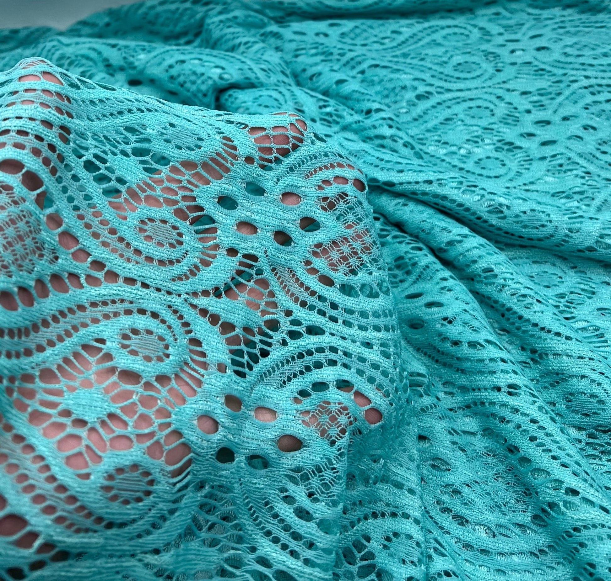 Mint Green Floral Textured Lace Fabric Stretch - T9 Fabrics