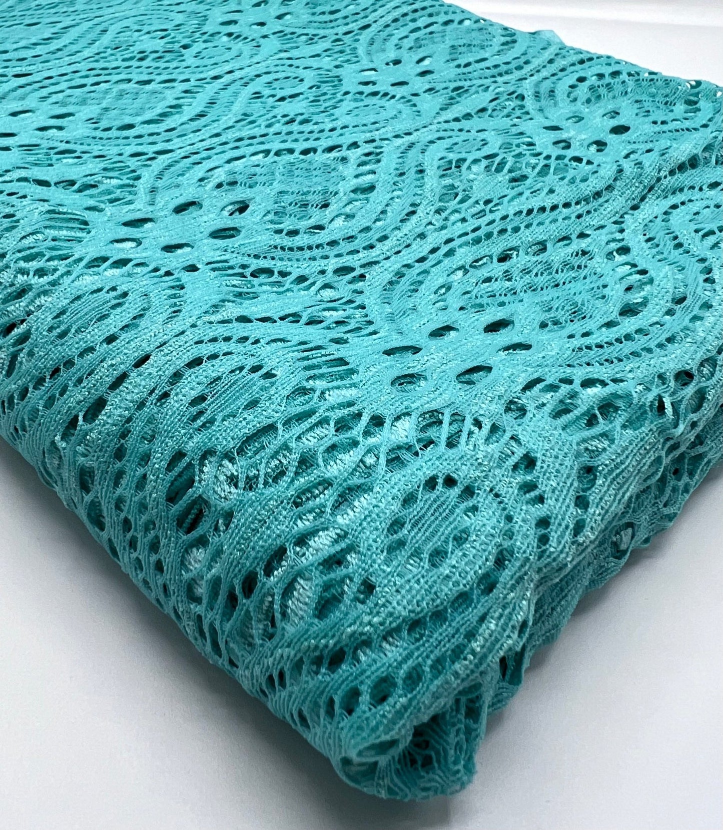 Mint Green Floral Textured Lace Fabric Stretch - T9 Fabrics