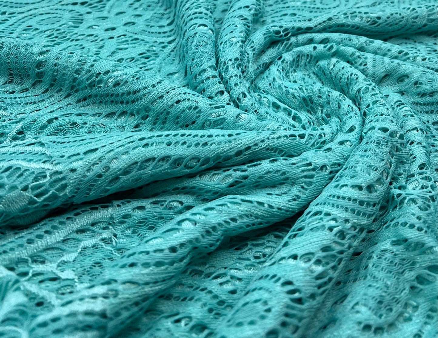 Mint Green Floral Textured Lace Fabric Stretch - T9 Fabrics