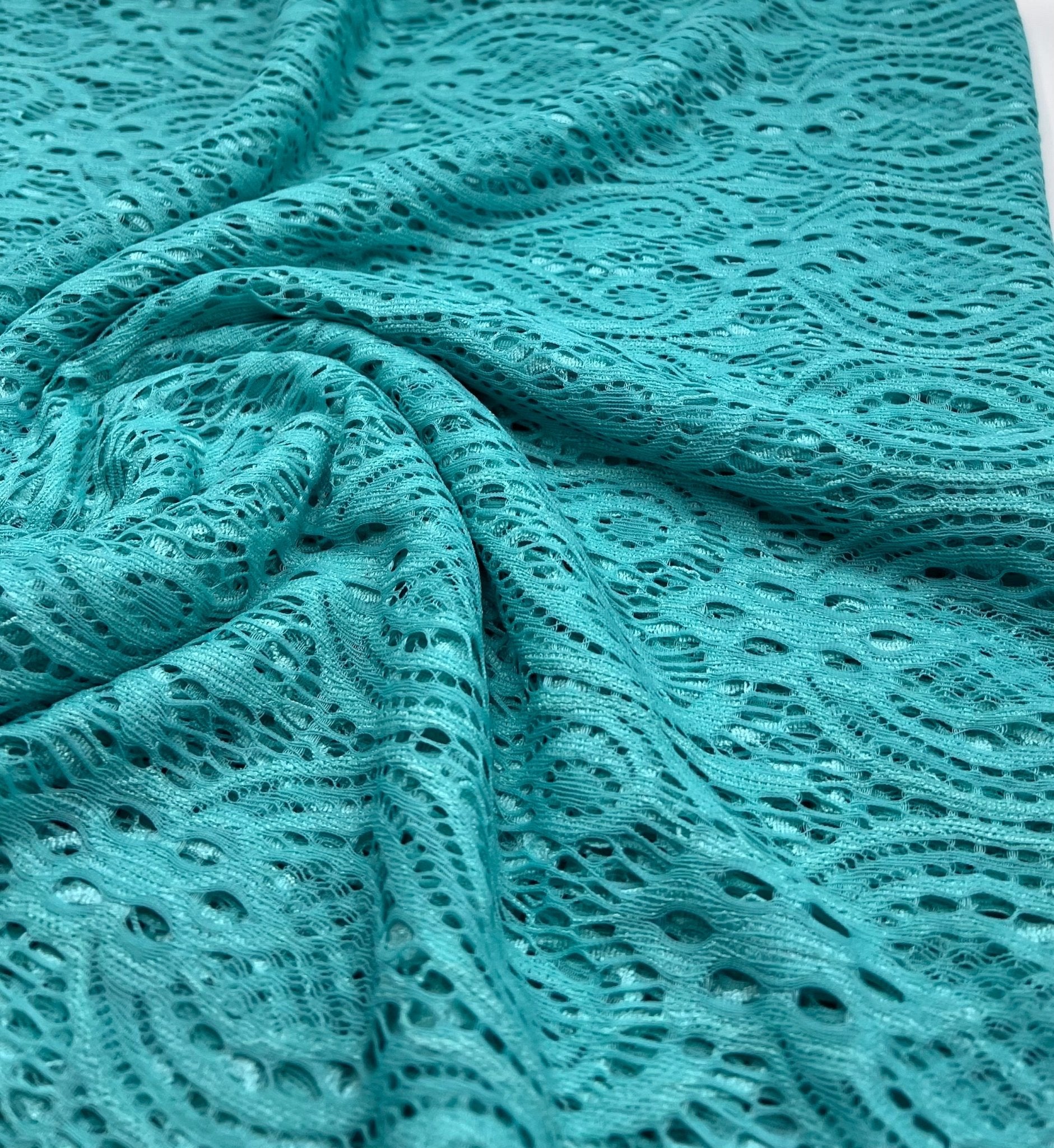 Mint Green Floral Textured Lace Fabric Stretch - T9 Fabrics