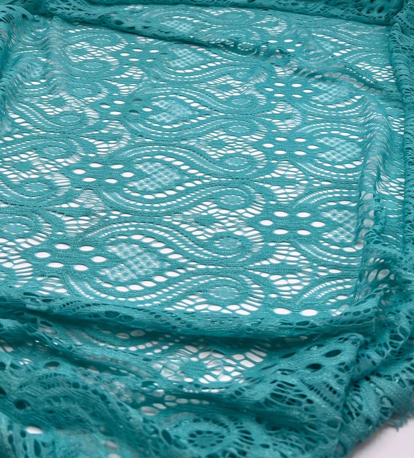 Mint Green Floral Textured Lace Fabric Stretch - T9 Fabrics