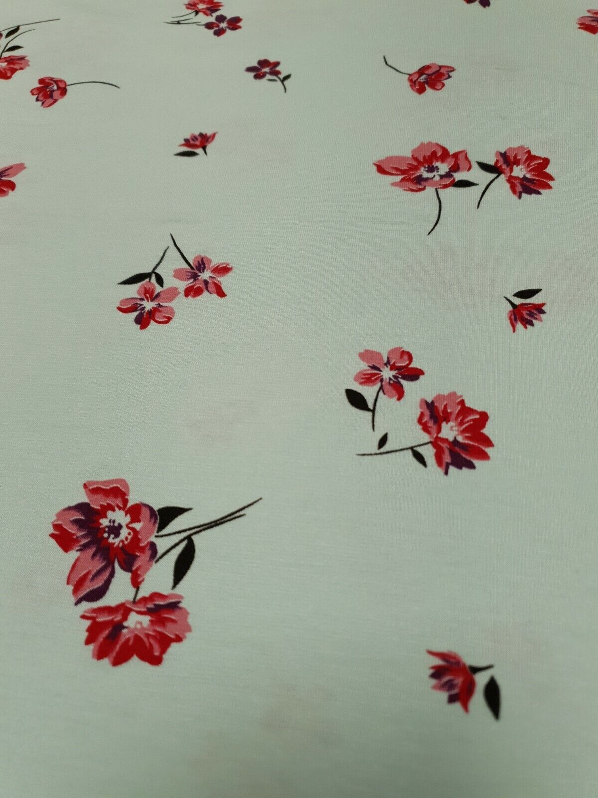 Mint Green Red Floral Print Viscose Elastane Fabric - T9 Fabrics