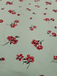 Mint Green Red Floral Print Viscose Elastane Fabric - T9 Fabrics