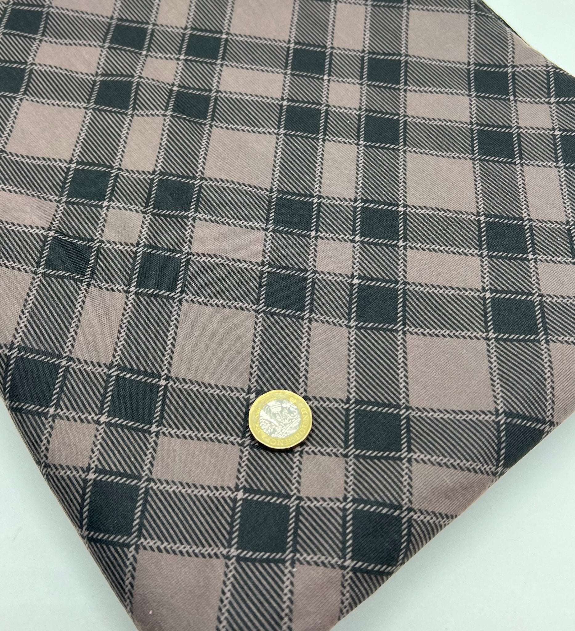 Mocha Black Diamond Check Print Spun Poly Stretch Fabric - T9 Fabrics