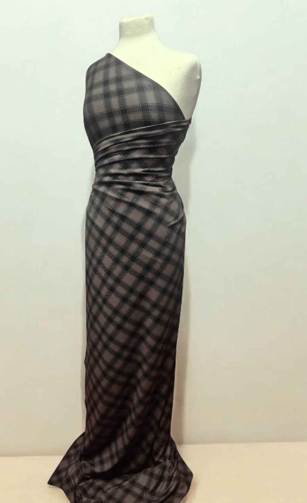 Mocha Black Diamond Check Print Spun Poly Stretch Fabric - T9 Fabrics