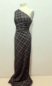 Mocha Black Diamond Check Print Spun Poly Stretch Fabric - T9 Fabrics